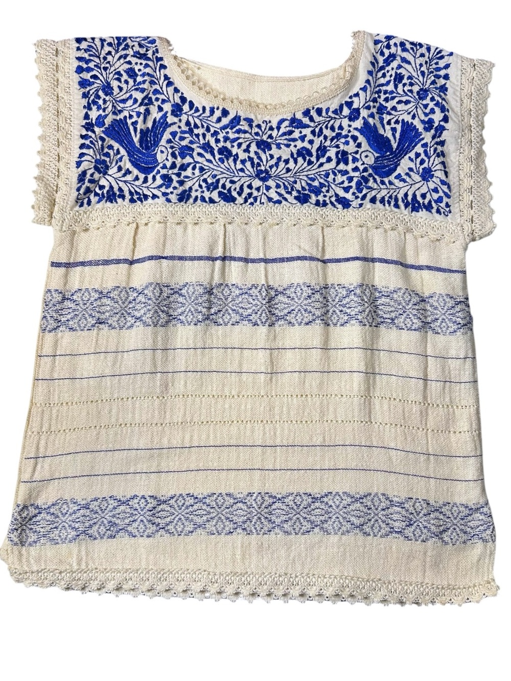 Vintage Handmade Oaxaca Embroidered Bird Huipil Boho Cotton Top - Picture 7 of 15